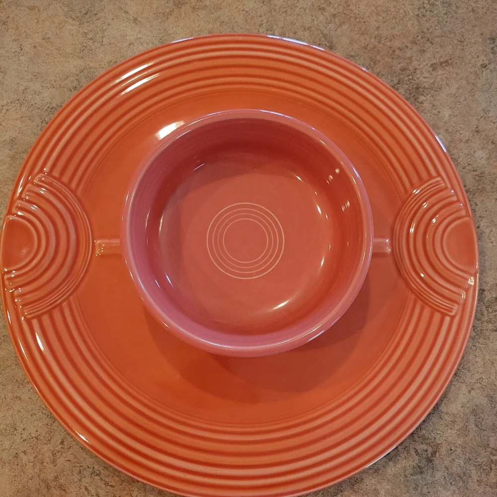 Fiesta Post 86 Hostess Tray ~ Chip & Dip Tray ~ Persimmon ~ Fiestaware ~ Retired